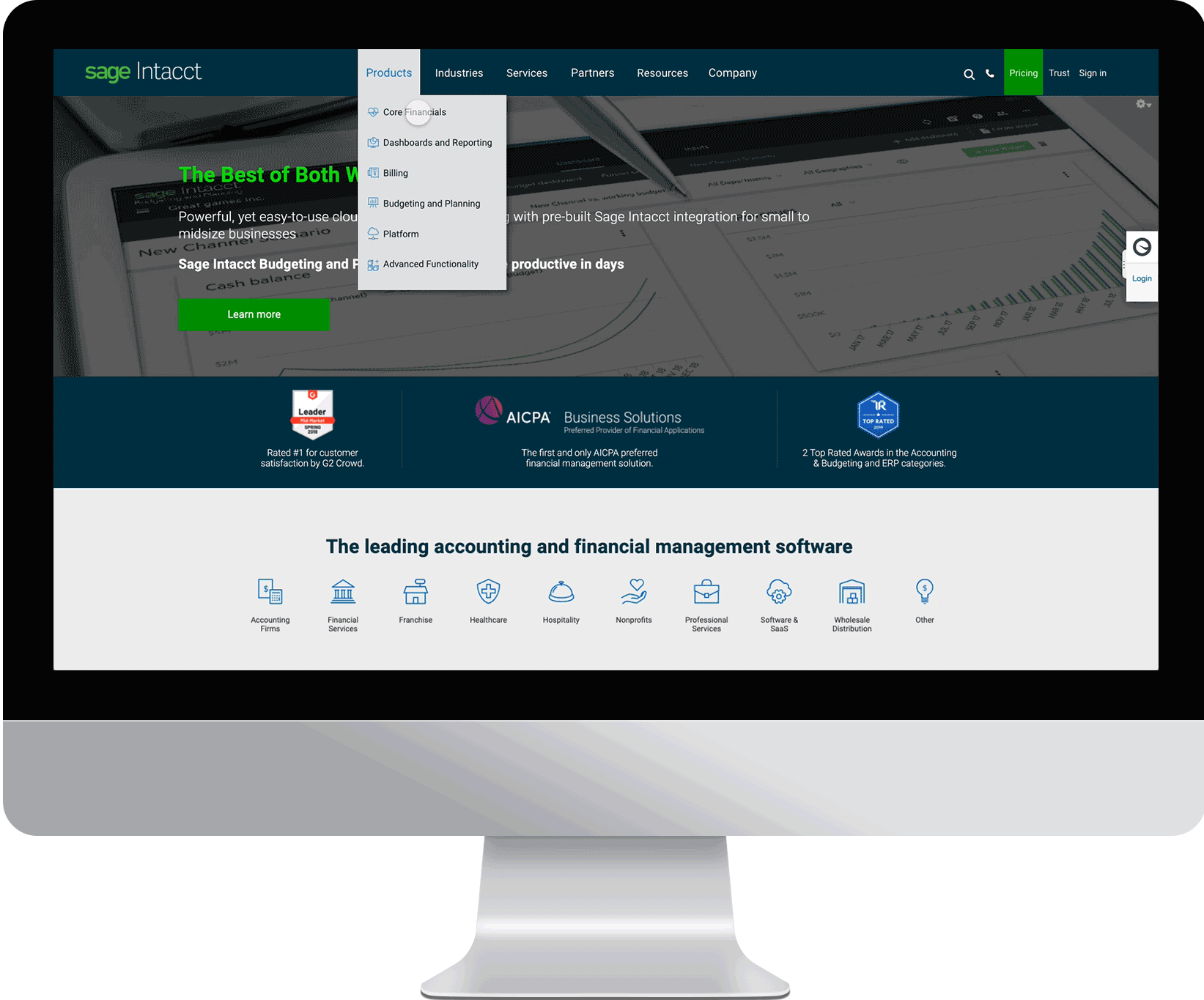 Sage Intacct Home Page Navigatioin
