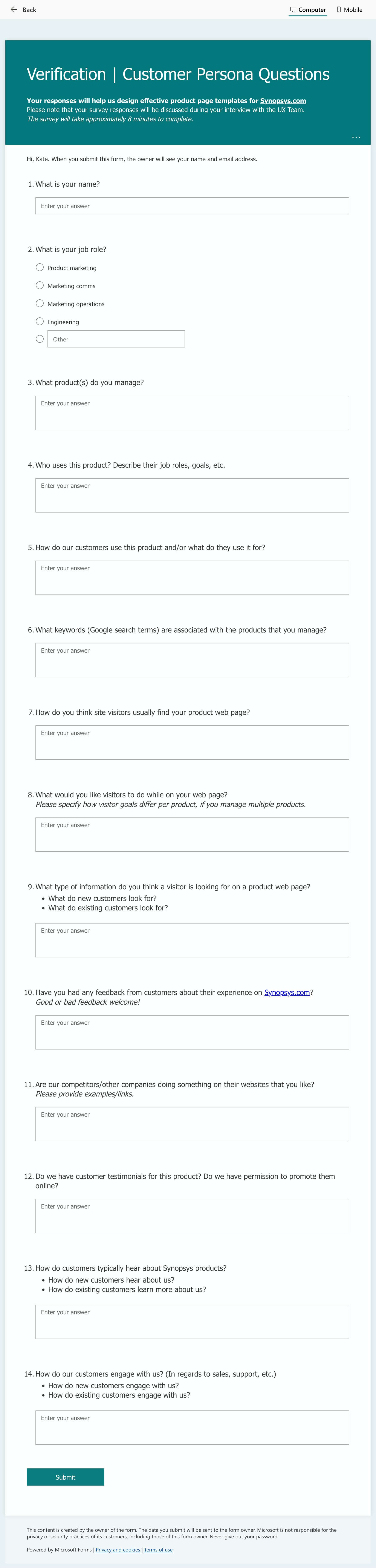 Synopsys Customer Survey